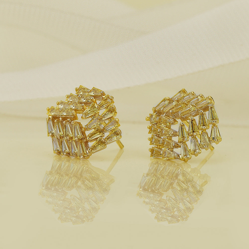 Carlton London Premium Jwlry-Gold Toned Cz Studded Gold-Plated Contemporary Handcrafted Studs Earrings Fje4129