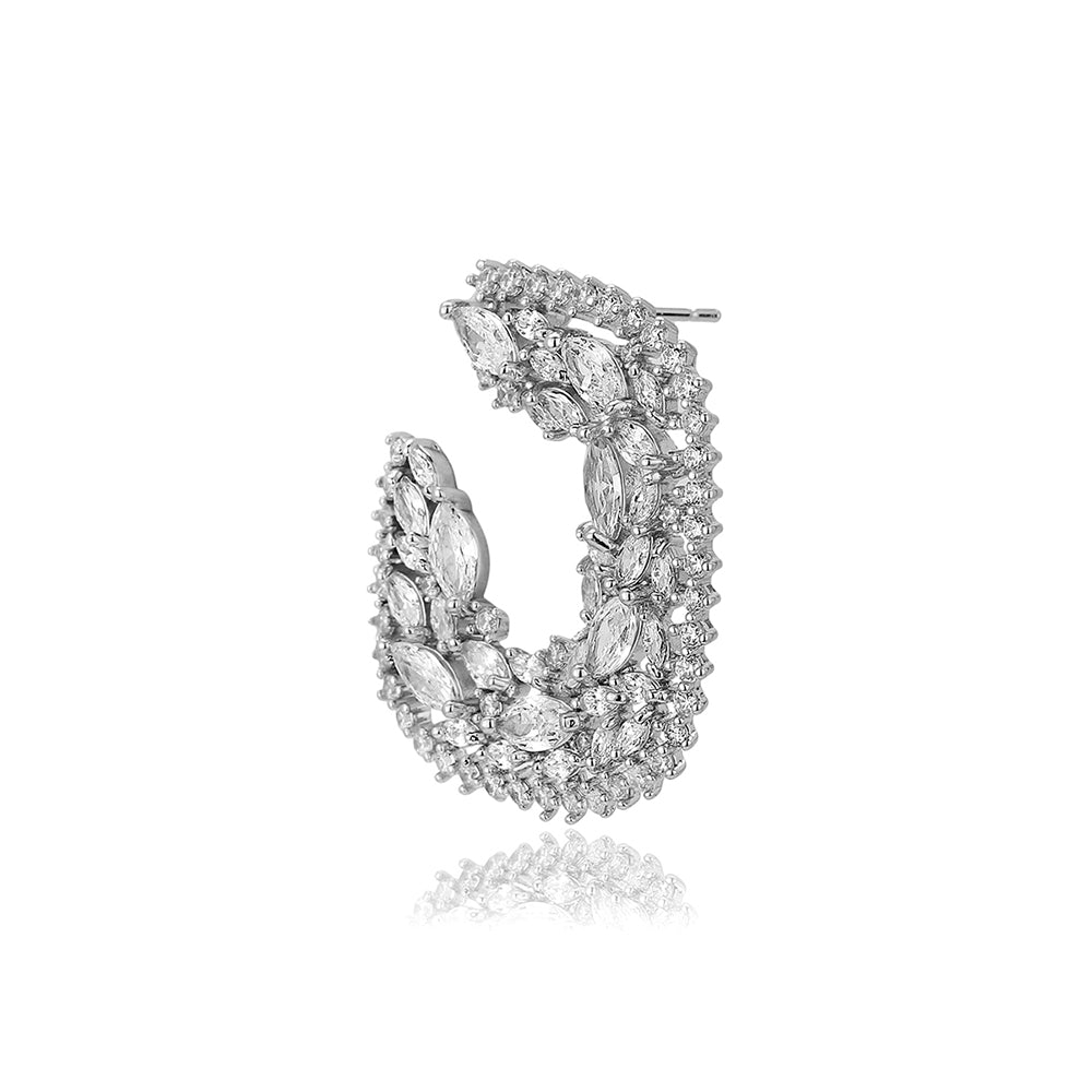 Carlton London Premium Jwlry-Silver Toned Cz Studded Rhodium-Plated Square Handcrafted Studs Earrings Fje4133