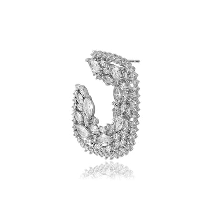 Carlton London Premium Jwlry-Silver Toned Cz Studded Rhodium-Plated Square Handcrafted Studs Earrings Fje4133