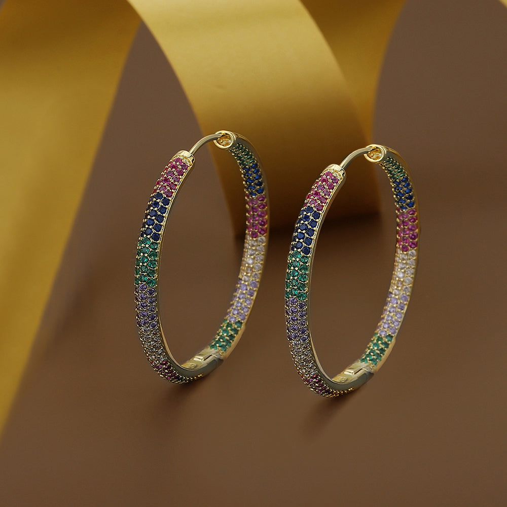 Carlton London Premium Jwlry-Gold Toned Cz Studded Gold-Plated Circular Handcrafted Hoop Earrings Fje4141