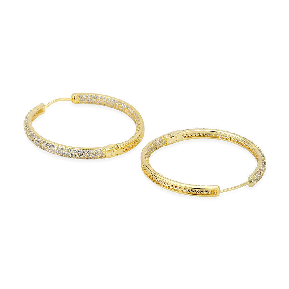 Carlton London Premium Jwlry-Gold Toned Cz Studded Gold-Plated Circular Handcrafted Hoop Earrings Fje4142