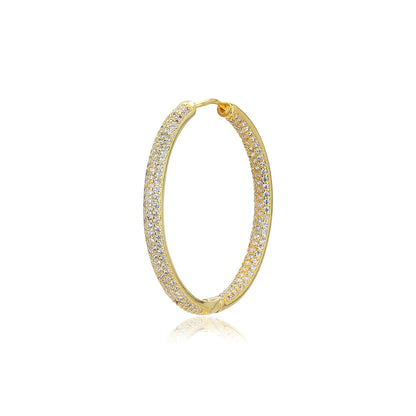 Carlton London Premium Jwlry-Gold Toned Cz Studded Gold-Plated Circular Handcrafted Hoop Earrings Fje4142