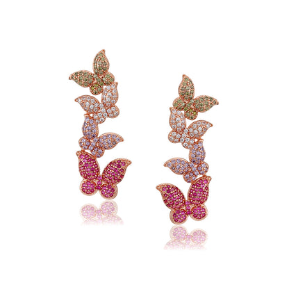 Carlton London Premium Jwlry-Rose Gold Toned Cz Studded Rose Gold-Plated Contemporary Handcrafted Drop Earrings Fje4146