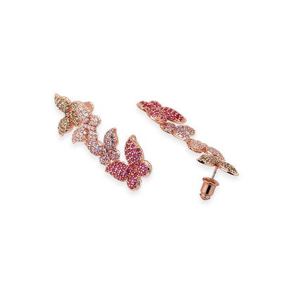 Carlton London Premium Jwlry-Rose Gold Toned Cz Studded Rose Gold-Plated Contemporary Handcrafted Drop Earrings Fje4146