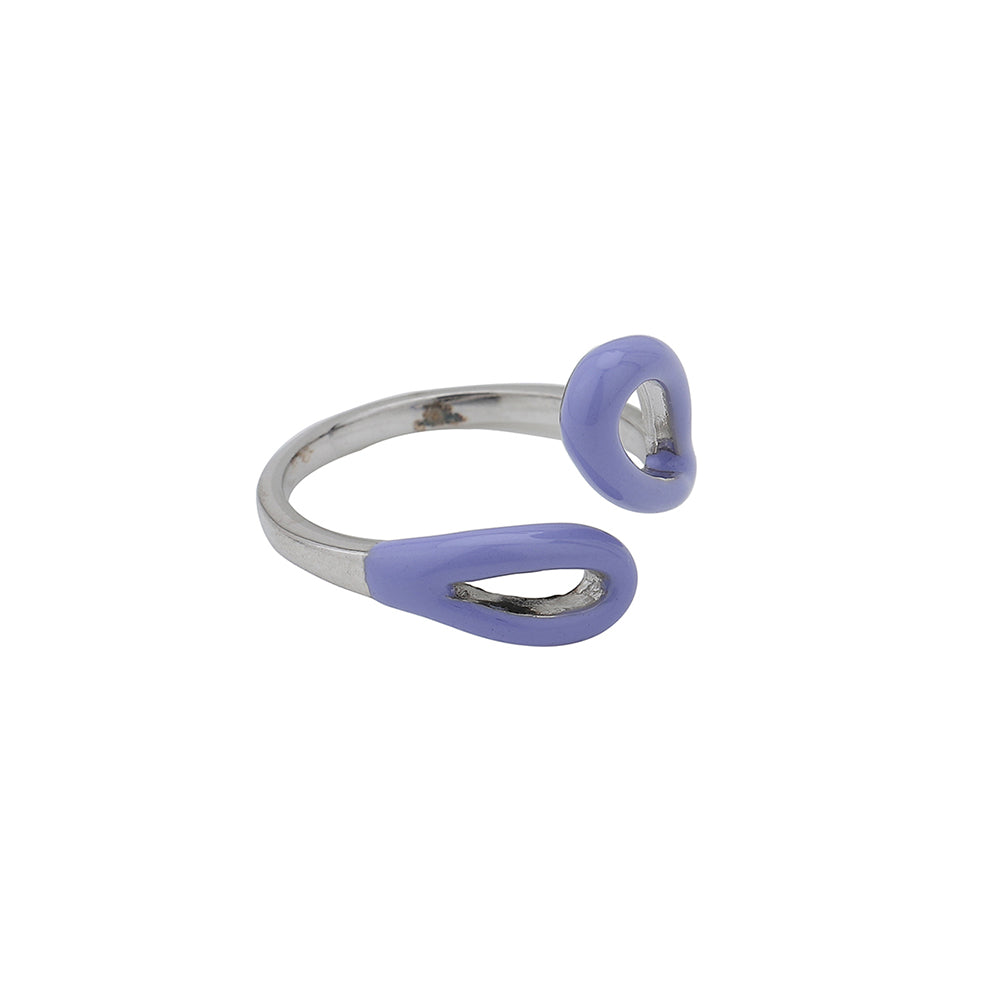 Carlton London Rhodium Plated Silver Toned Enamel Adjustable Finger Ring For Women