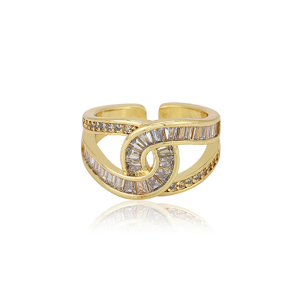 Carlton London Premium Gold Plated Cz Studded Contemporary Finger Ring For Women