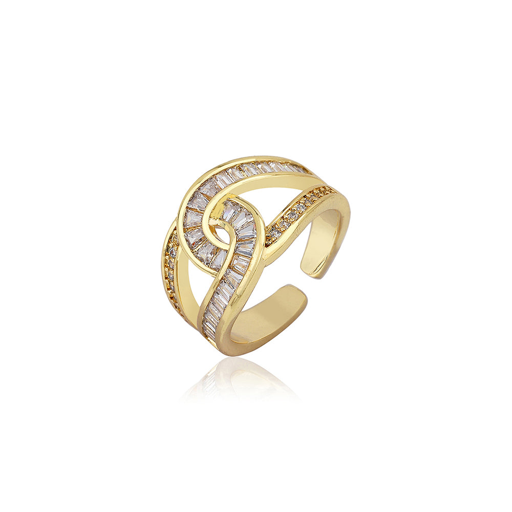 Carlton London Premium Gold Plated Cz Studded Contemporary Finger Ring For Women