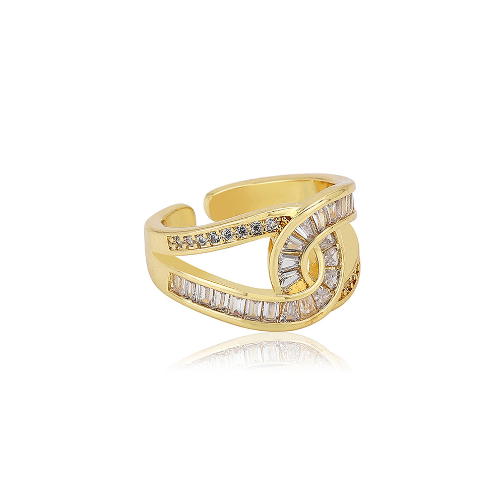 Carlton London Premium Gold Plated Cz Studded Contemporary Finger Ring For Women