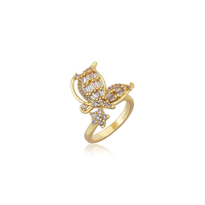 Carlton London Premium Gold Plated Cz Studded Contemporary Adjustable Finger Ring For Women