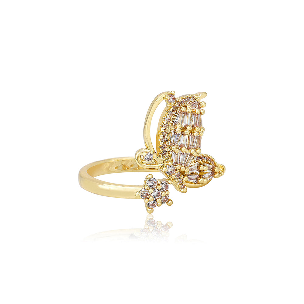 Carlton London Premium Gold Plated Cz Studded Contemporary Adjustable Finger Ring For Women