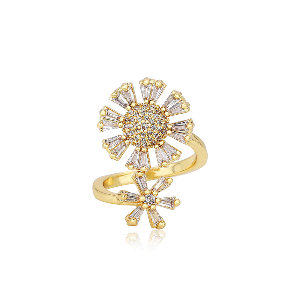Carlton London Premium Gold Plated Cz Studded Floral Shape Adjustable Finger Ring For Women