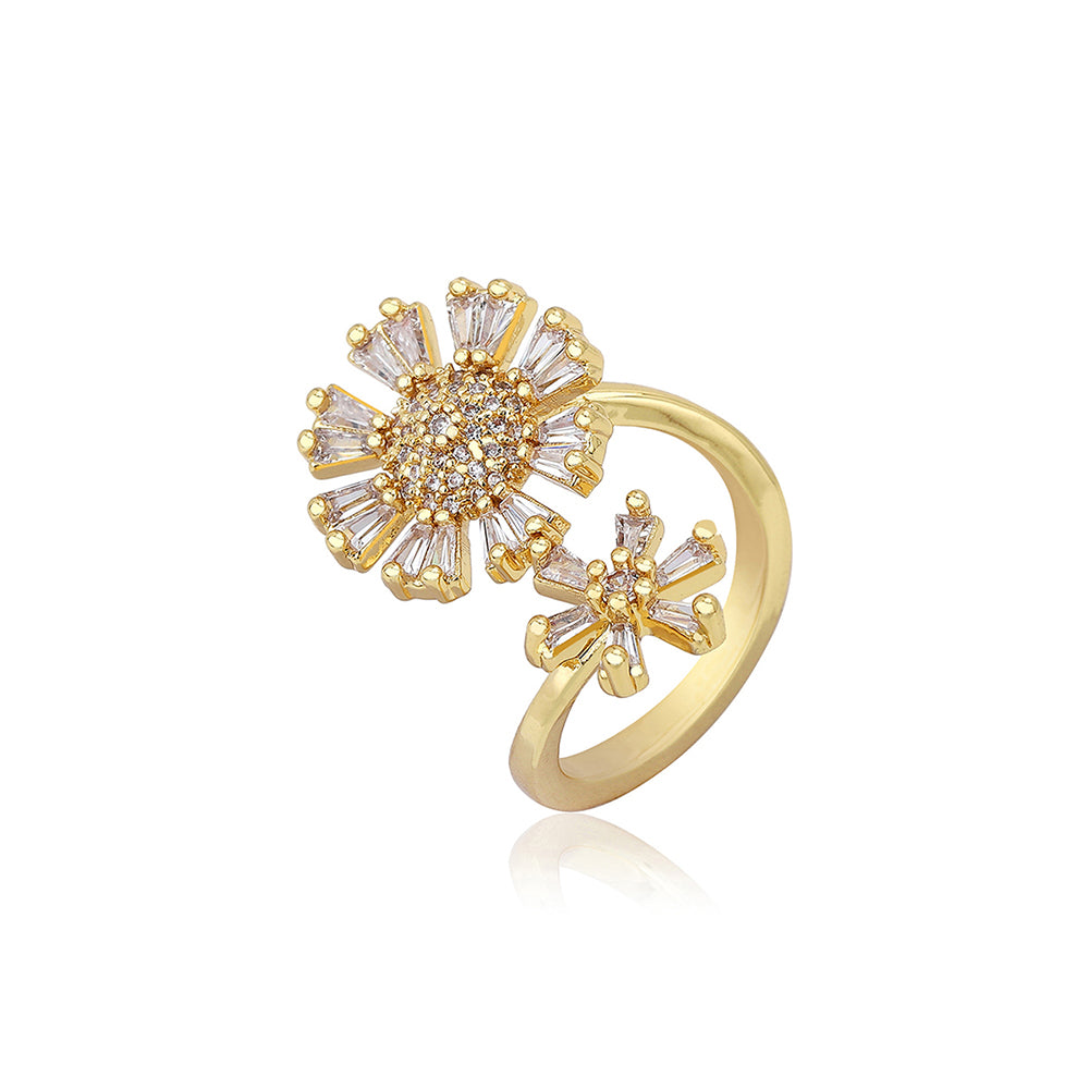 Carlton London Premium Gold Plated Cz Studded Floral Shape Adjustable Finger Ring For Women