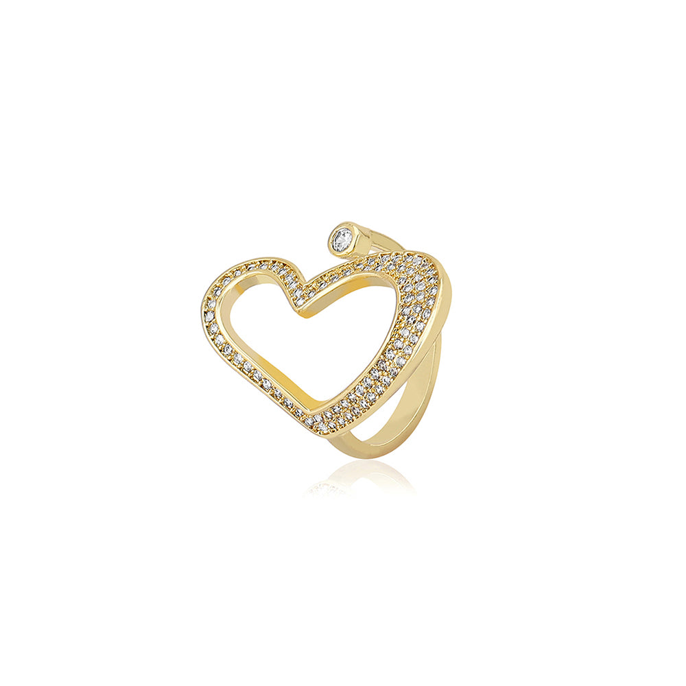 Carlton London Premium Gold Plated Cz Studded Heart Shape Finger Ring For Women