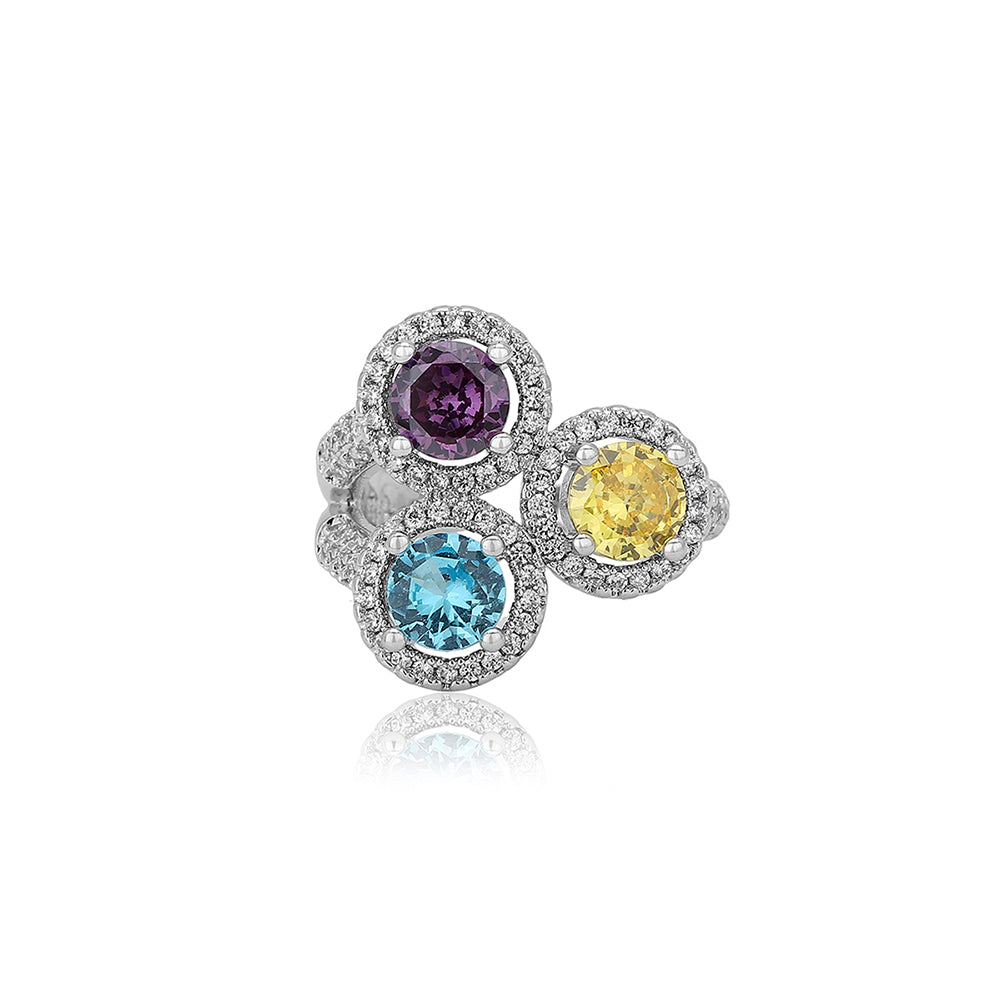 Carlton London Premium Rhodium Plated Silver Toned Multicolored Cz Stone Studded Adjustable Finger Ring For Women