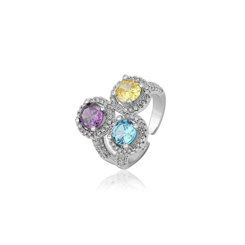 Carlton London Premium Rhodium Plated Silver Toned Multicolored Cz Stone Studded Adjustable Finger Ring For Women