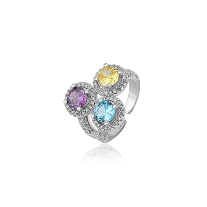 Carlton London Premium Rhodium Plated Silver Toned Multicolored Cz Stone Studded Adjustable Finger Ring For Women