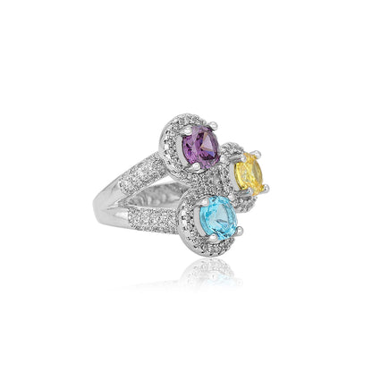 Carlton London Premium Rhodium Plated Silver Toned Multicolored Cz Stone Studded Adjustable Finger Ring For Women