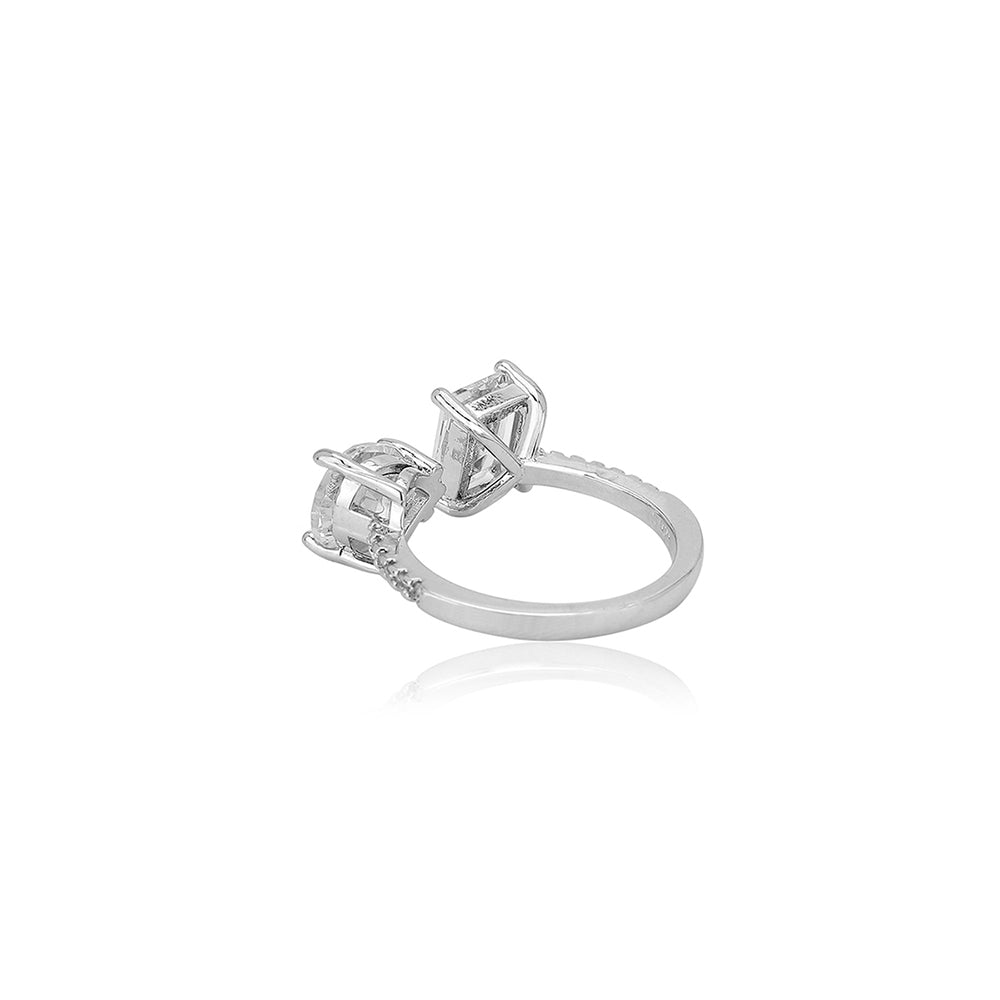 Carlton London Premium Rhodium Plated Silver Toned Cz Stone Studded Adjustable Finger Ring For Women