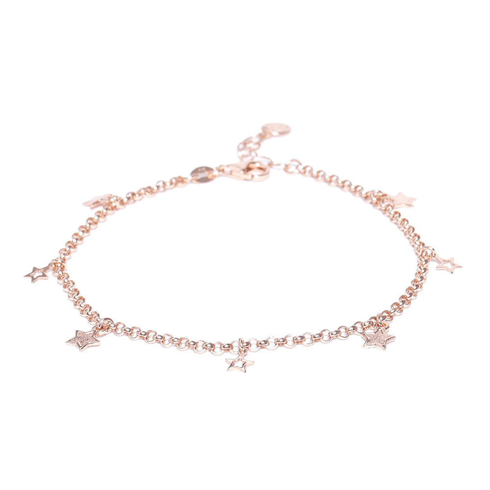 Carlton London 925 Sterling Silver Rose Gold Plated Silver Toned Star Shape Anklet For Women